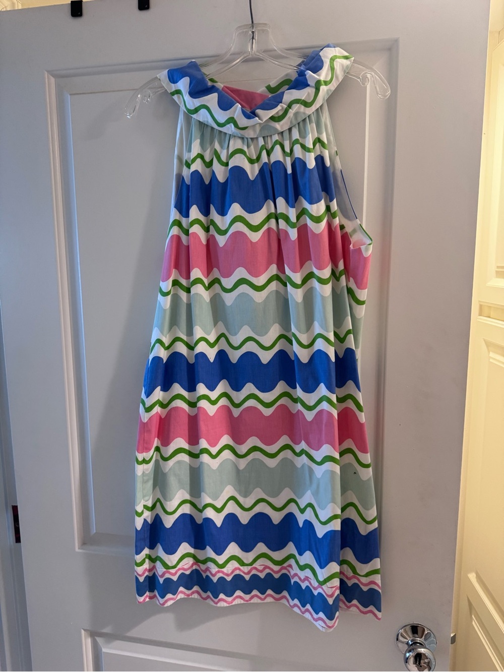 Sail to Sable Multicolor Wave Print Dress- Pink, Green, Blue